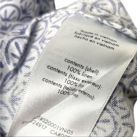 Onia Men's 100% Linen gray white Geo camp Button Up casual Shirt Size Small - Picture 2 of 4